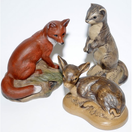 74 - Poole Pottery Barbara Linley Adams collection of animals to include badgers, foxes and a Stoat (6).