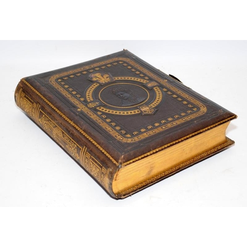 214 - Victorian musical photograph album with gilded tooled leather boards. Good cosmetic condition. no ke... 