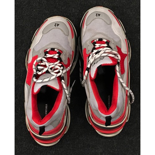 2 - Balenciaga Triple S grey and red trainers size UK8/EU42