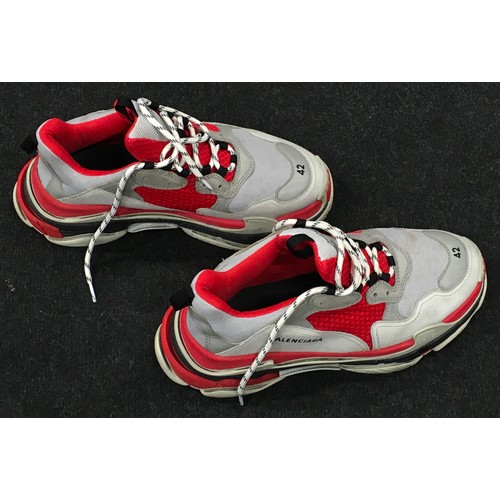 2 - Balenciaga Triple S grey and red trainers size UK8/EU42