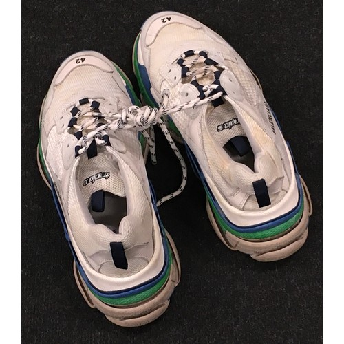 10 - Balenciaga Triple S White, green and blue trainers size UK8/EU42