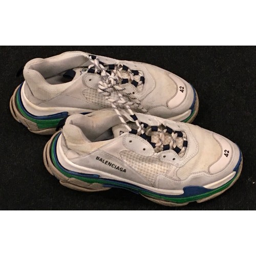 10 - Balenciaga Triple S White, green and blue trainers size UK8/EU42