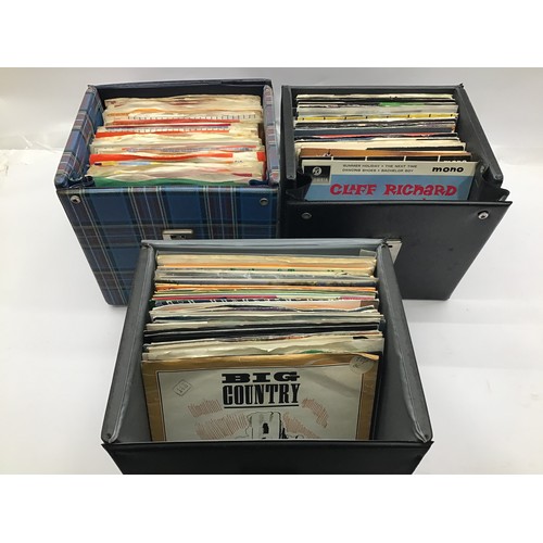 211 - 3 CARRY CASE BOXES OF 7” SINGLES. These carry a variety of hit single records from across many decad... 