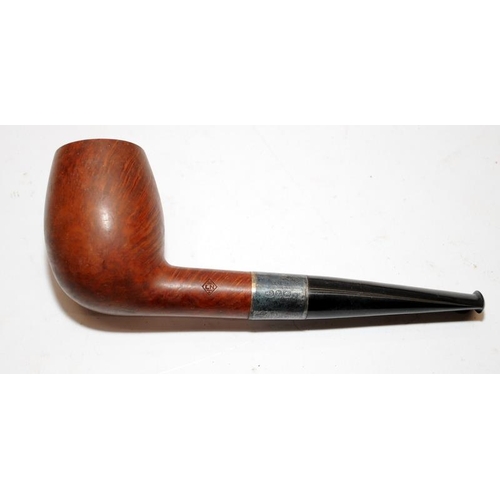 251 - Collection of vintage briar pipes with amber mouthpieces, includes a silver collar example and a num... 