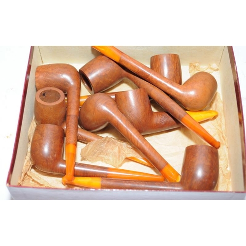 256 - Collection of vintage briar pipes with amber mouthpieces, makes such as L&Co, Peterson's and CM. All... 