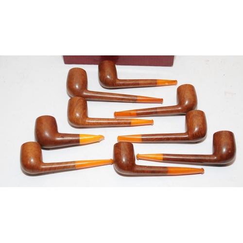 256 - Collection of vintage briar pipes with amber mouthpieces, makes such as L&Co, Peterson's and CM. All... 