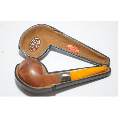 261 - Quality antique ITC pipe with hallmarked silver collar and butterscotch amber stem. Presented in unu... 