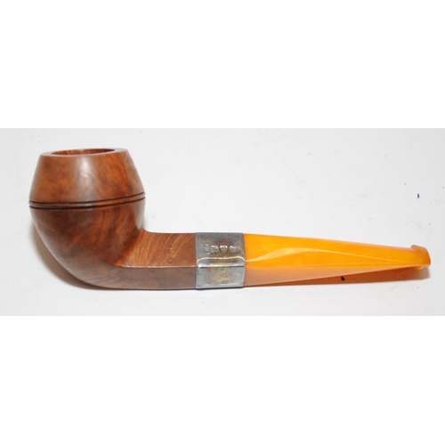 261 - Quality antique ITC pipe with hallmarked silver collar and butterscotch amber stem. Presented in unu... 