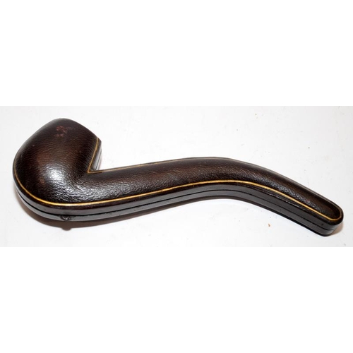 262 - Quality antique J Taylor, Manchester pipe with hallmarked silver collar and long curved butterscotch... 