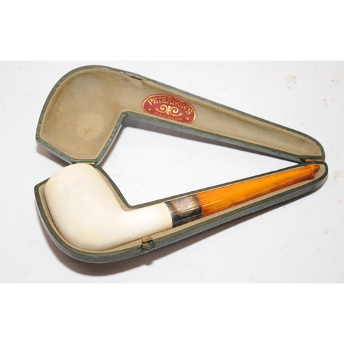 254 - Quality antique K&P Peterson's pipe with clay bowl, hallmarked silver collar and butterscotch amber ... 