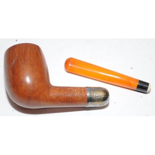 260 - Two quality antique pipes with hallmarked silver collar and butterscotch amber stem. Presented in un... 