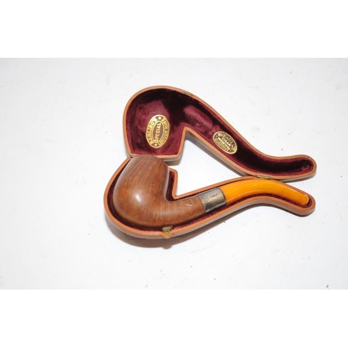 253 - Quality antique Barling's pipe with hallmarked silver collar and curved butterscotch amber stem. Pre... 