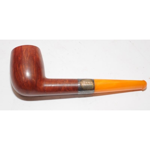 257 - Two quality antique pipes by Barlings and Charles Maas with hallmarked silver collars and butterscot... 