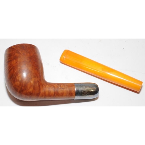 257 - Two quality antique pipes by Barlings and Charles Maas with hallmarked silver collars and butterscot... 