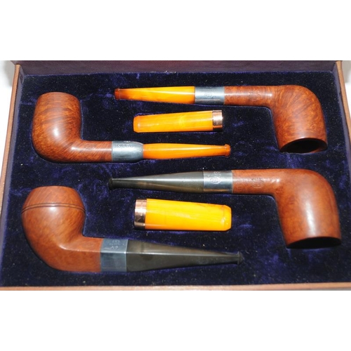 263 - Superb quality pipe smokers set by GBD. Presented in a fitted pig skin case. Set consists of four pi... 