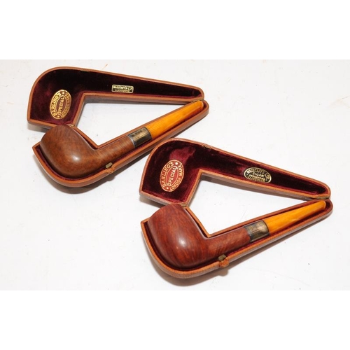 252 - Two quality antique Barling's pipes with hallmarked silver collars and butterscotch amber stems. Pre... 