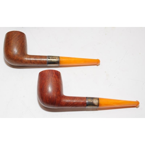 252 - Two quality antique Barling's pipes with hallmarked silver collars and butterscotch amber stems. Pre... 