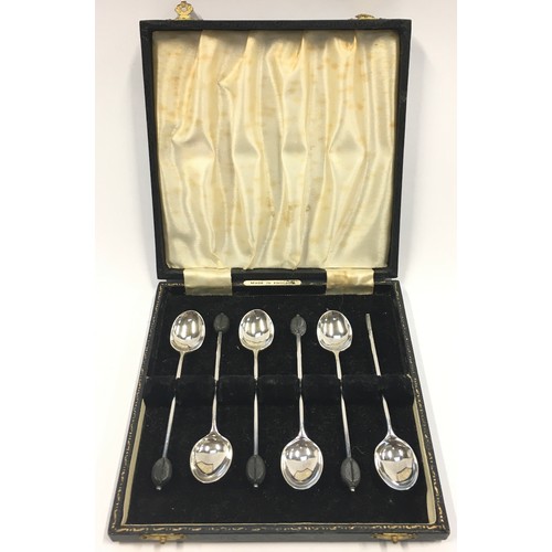 495 - A boxed set of six silver coffee bean spoons Sheffield 1923.