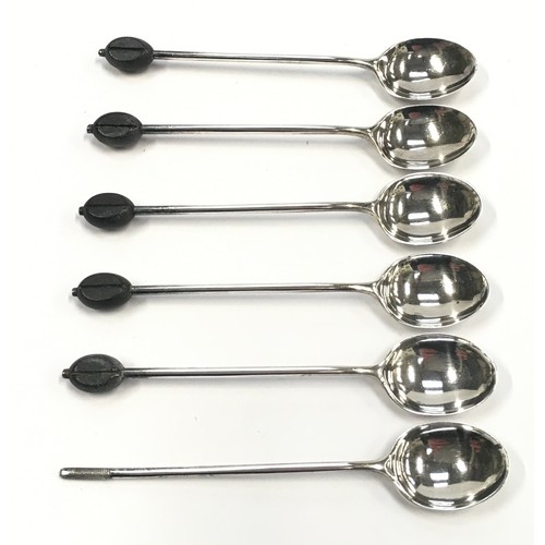 495 - A boxed set of six silver coffee bean spoons Sheffield 1923.