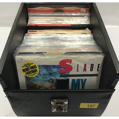 137 - BOX OF VARIOUS 7” VINYL SINGLES. A varying collection of styles and years of music with artists to i... 