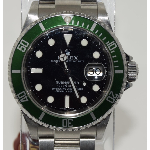 26 - 2007 Rolex Submariner Kermit, ref 16610, boxed and papers.(Special 5% +VAT commission on this lot)