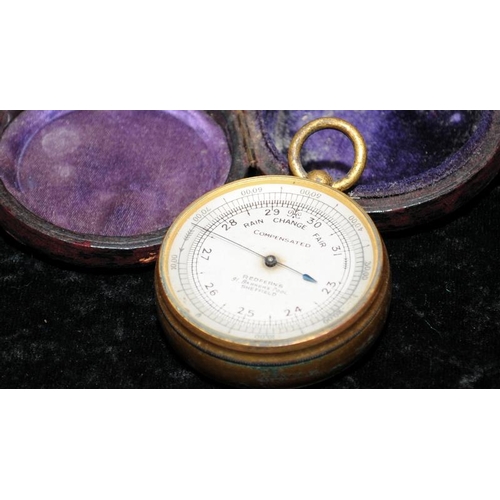 107 - Antique pocket barometer. Redfern's of Sheffield. Tested and working