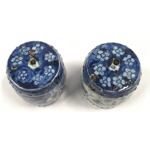 153 - Pair Chinese blue and white ceramic weights each measuring 9cm tall.