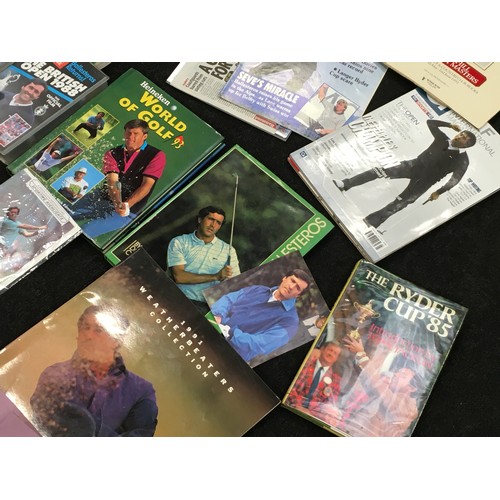 205 - Collection of golfing memorabilia relating to Seve Ballesteros. Includes newspaper articles, books, ... 