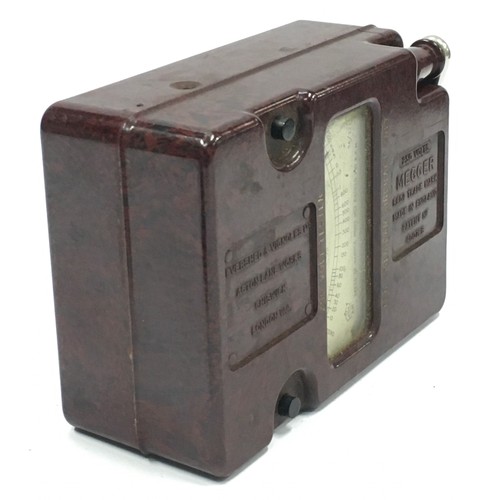 129 - Megger vintage 250 volt tester made by Evershed & Vignoles ltd, Acton Lane Works. Housed in vintage ... 