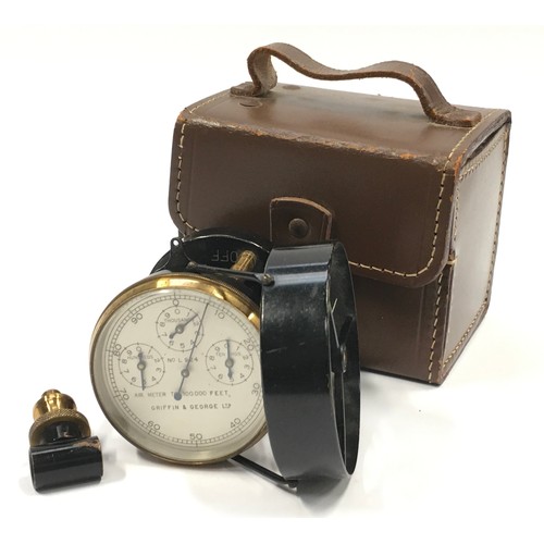 119 - Griffin & George vintage Aeronautical? Anemometer with original leather case and attachment together... 