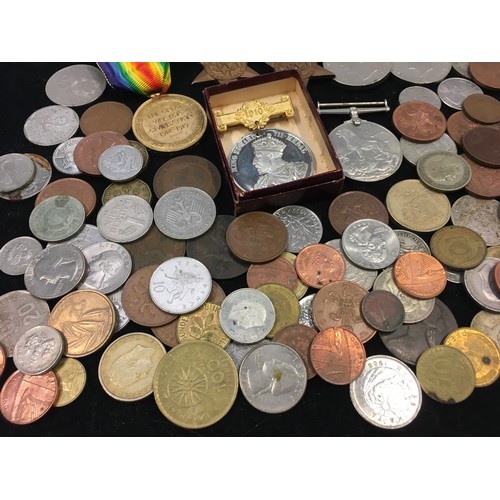 233 - Collection of medals together with a collection of GB and Foreign coinage.