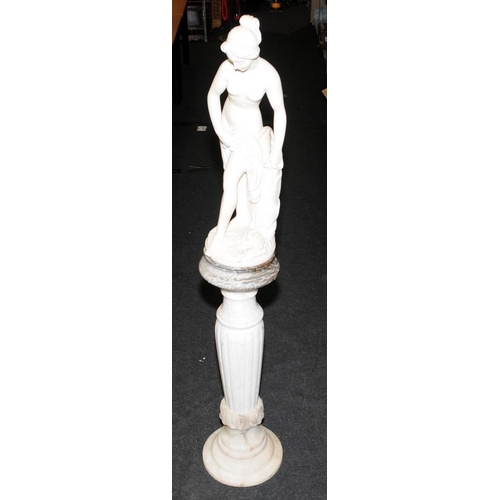 295 - Large classical figure of a nude lady mounted on a marble pedestal base. Super quality. O/all height... 