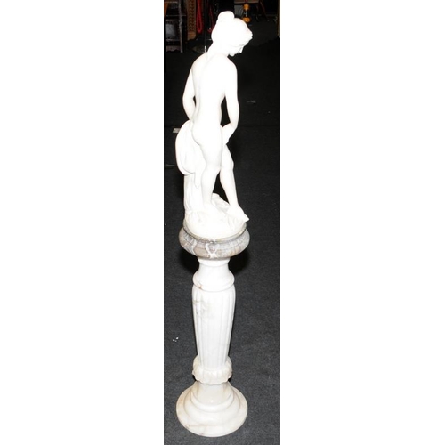 295 - Large classical figure of a nude lady mounted on a marble pedestal base. Super quality. O/all height... 