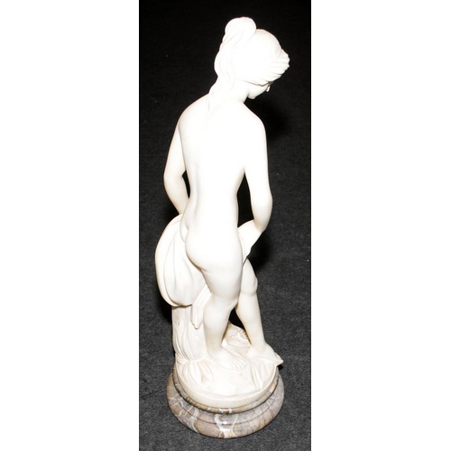 295 - Large classical figure of a nude lady mounted on a marble pedestal base. Super quality. O/all height... 