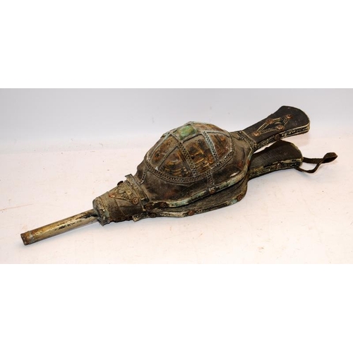 58 - Unusual antique bellows incorporating a complete brass bound tortoise shell. O/all length 46cms