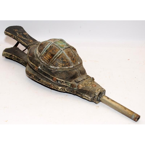 58 - Unusual antique bellows incorporating a complete brass bound tortoise shell. O/all length 46cms