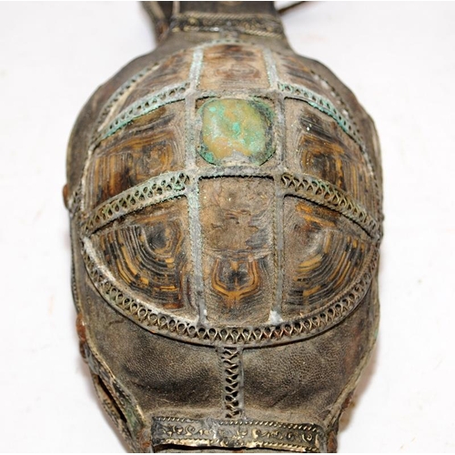 58 - Unusual antique bellows incorporating a complete brass bound tortoise shell. O/all length 46cms