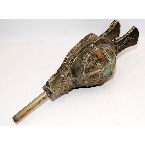 58 - Unusual antique bellows incorporating a complete brass bound tortoise shell. O/all length 46cms