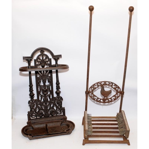 276 - Vintage cast metal hallway stick/umbrella stand and boot brush/scraper