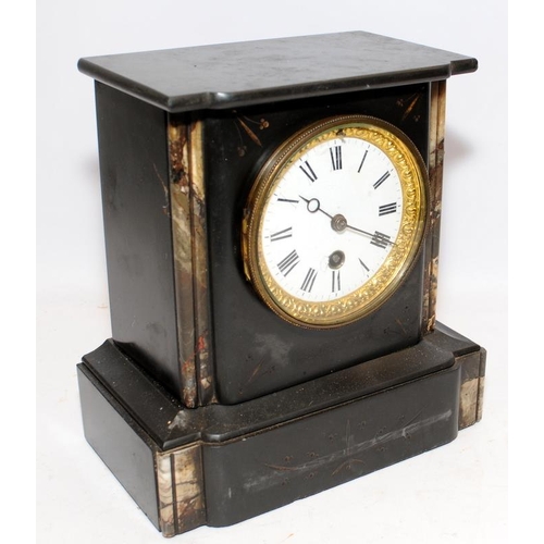 415 - Antique slate mantel clock 23cms tall. Untested.