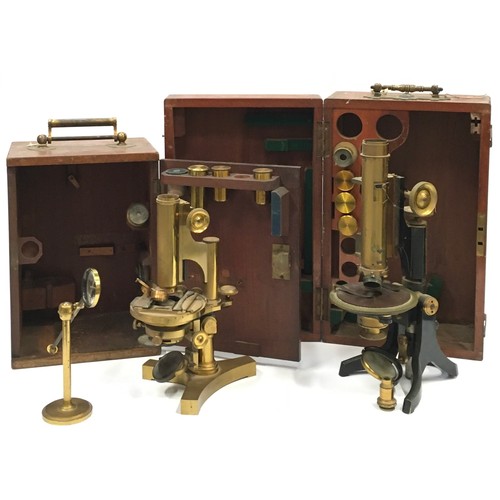 288 - J Swift & Son Antique Victorian microscope with some lenses in wooden case together with another by ... 