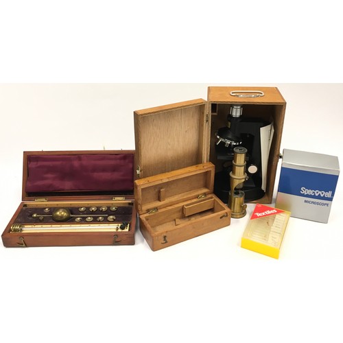 281 - Antique Sikes Hydrometer in original case together with a collection of miniature microscopes.