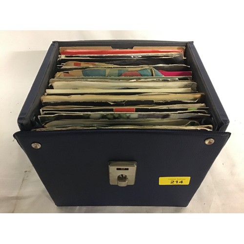 214 - CARRY CASE BOX OF 7” VINYL SINGLES. Various artists and genres from across many decades found here i... 