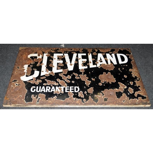 302 - Large vintage 'Cleveland Guaranteed' enamel sign on wooden frame. 123cms x 77cms