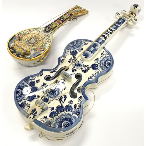 101 - Delft porcelain violin together with a porcelain mandolin (2).