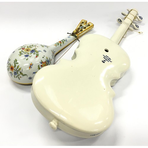 101 - Delft porcelain violin together with a porcelain mandolin (2).