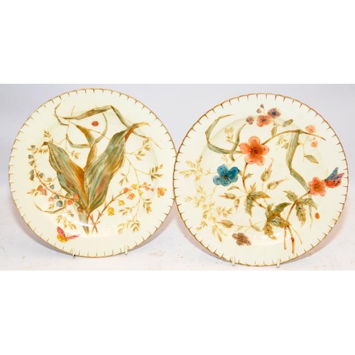 40 - Six antique Royal Crown Derby 22.5cms dessert plates in the Harrow pattern. All different designs fe... 