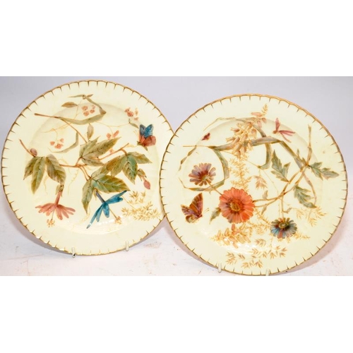 40 - Six antique Royal Crown Derby 22.5cms dessert plates in the Harrow pattern. All different designs fe... 