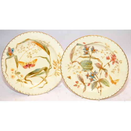 40 - Six antique Royal Crown Derby 22.5cms dessert plates in the Harrow pattern. All different designs fe... 