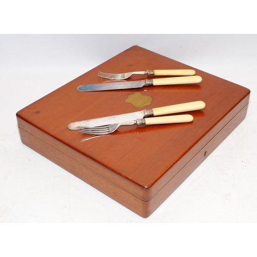 95 - Two complete canteens of cutlery in hinged wooden cases to include a fish set with faux MOP handles ... 